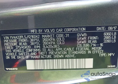 2018 Volvo Xc90 T6 Inscription из США, поврежденный, VIN YV4A22PL5J1216042